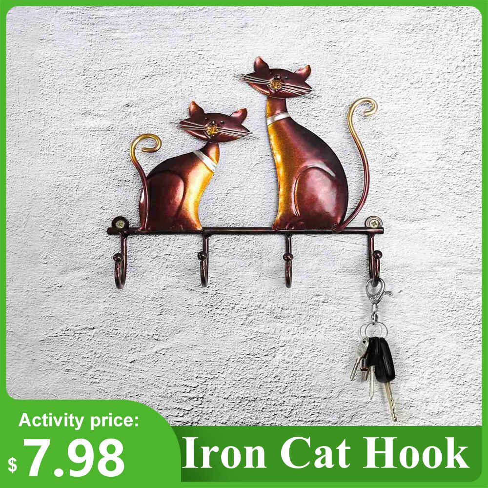 Tooarts-colgador de pared de gato de hierro, gancho de decoración, 4 ganchos para llaves, colgador de pared, paraguas decorativo, conveniente