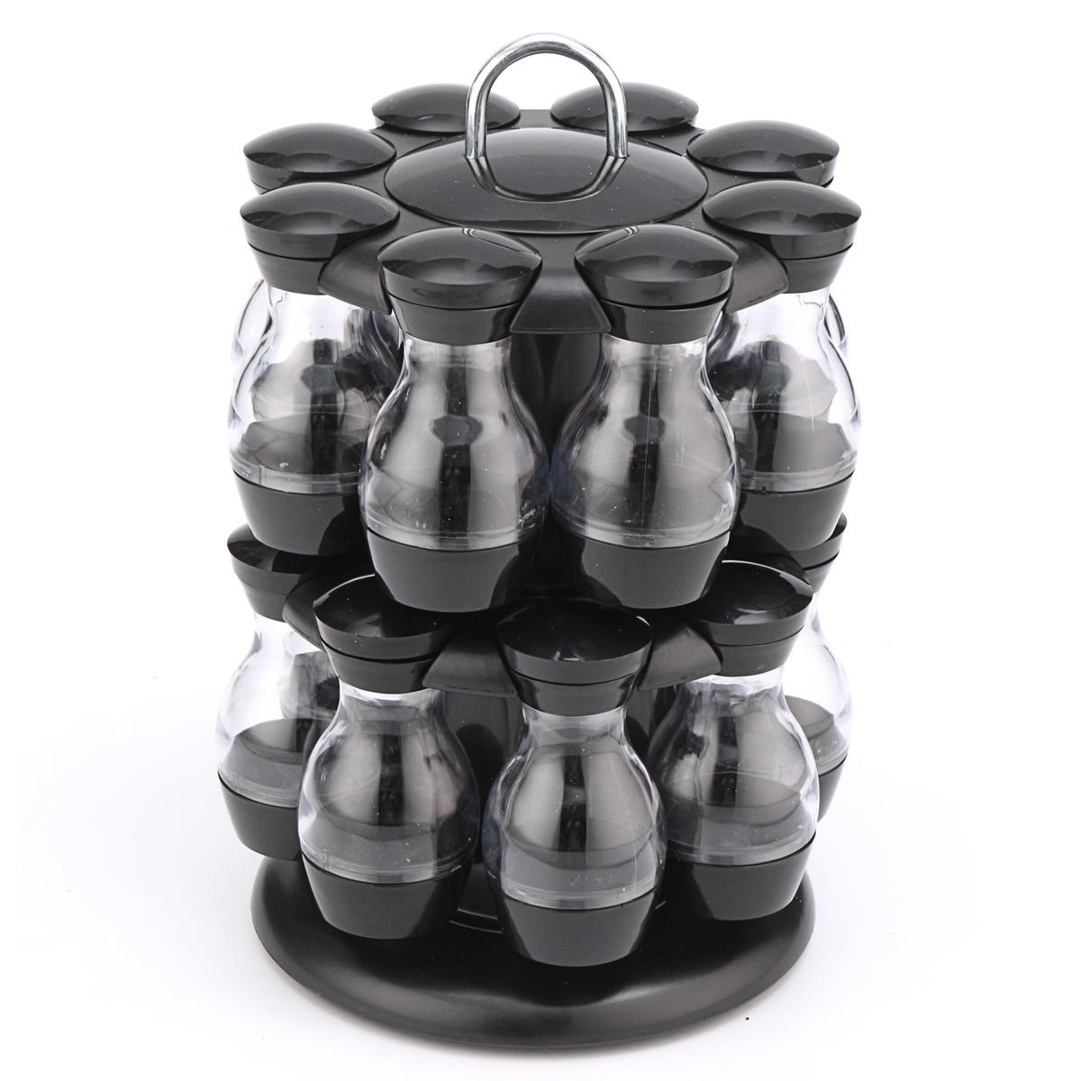 16 Jar Rotating Spice Rack Carousel Kitchen Storage Holder Condiments: Black