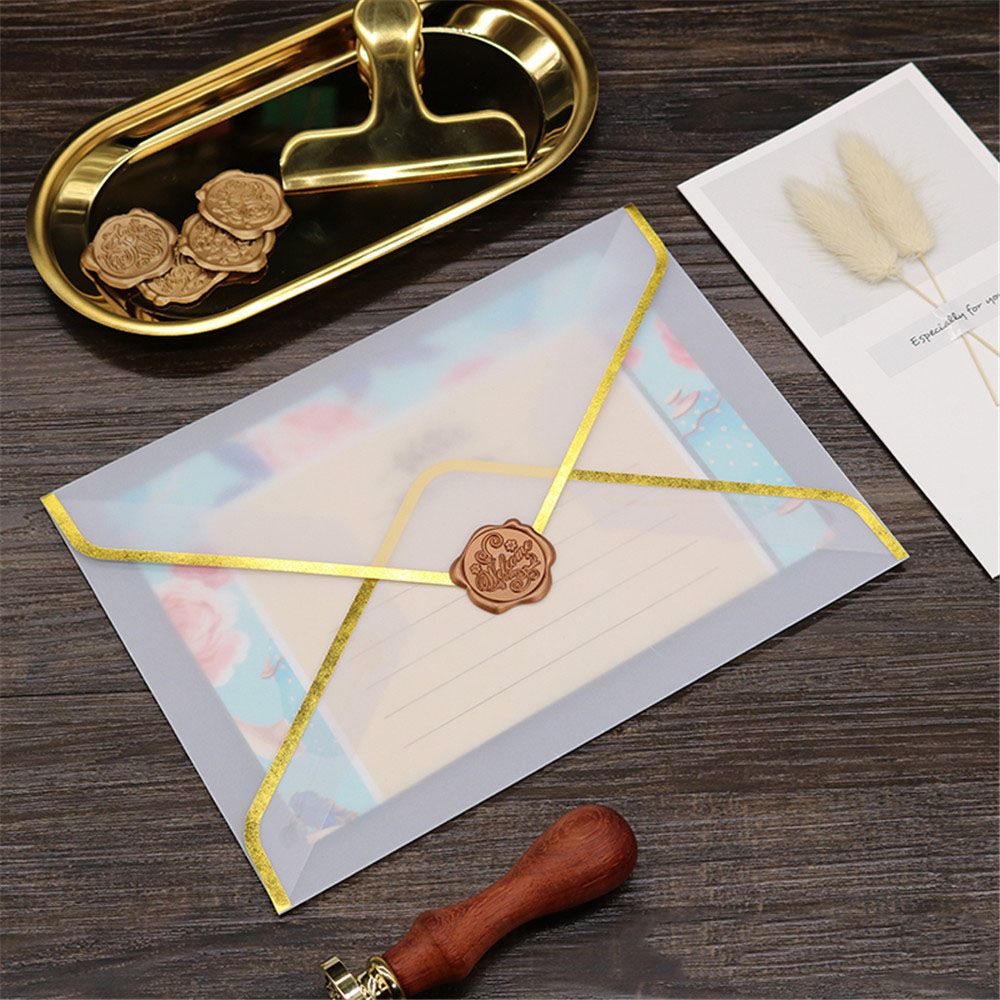 2 uds Semi-transparente de papel de ácido sulfúrico sobres dorado Tarjeta de invitación del banquete de boda Vintage cubierta para de embalaje de tarjeta postal