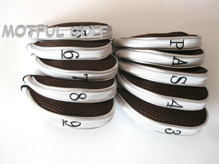Rits Golf Ijzer Headcover Ijzers Set Head Cover Met Rits Tmesh Stof 10 Stks/pak Grey Kleur Met Nummers