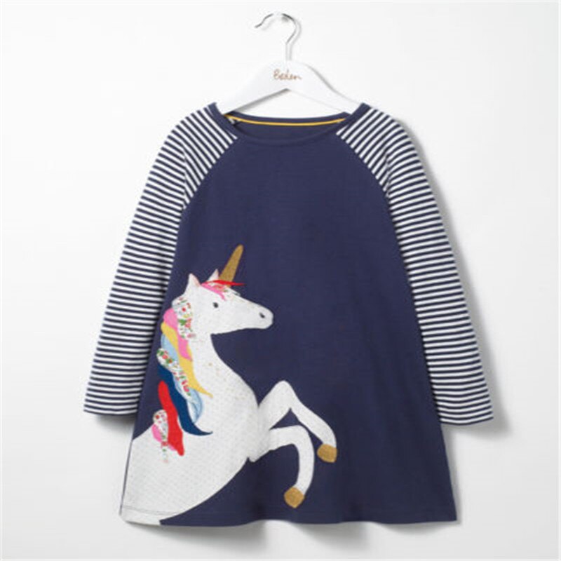 Enfant en bas âge enfants bébé filles mignon Animal dessin animé décontracté à manches longues rayé robe royaume-uni: Bleu / 7T