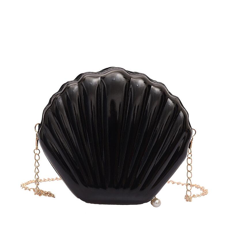Yogodlns Vrouwen Wilde Mode Shell Zakken Keten Schoudertas Parel Rits Vrouwen Pvc Zak Zomer Mini Messenger Bags: Black