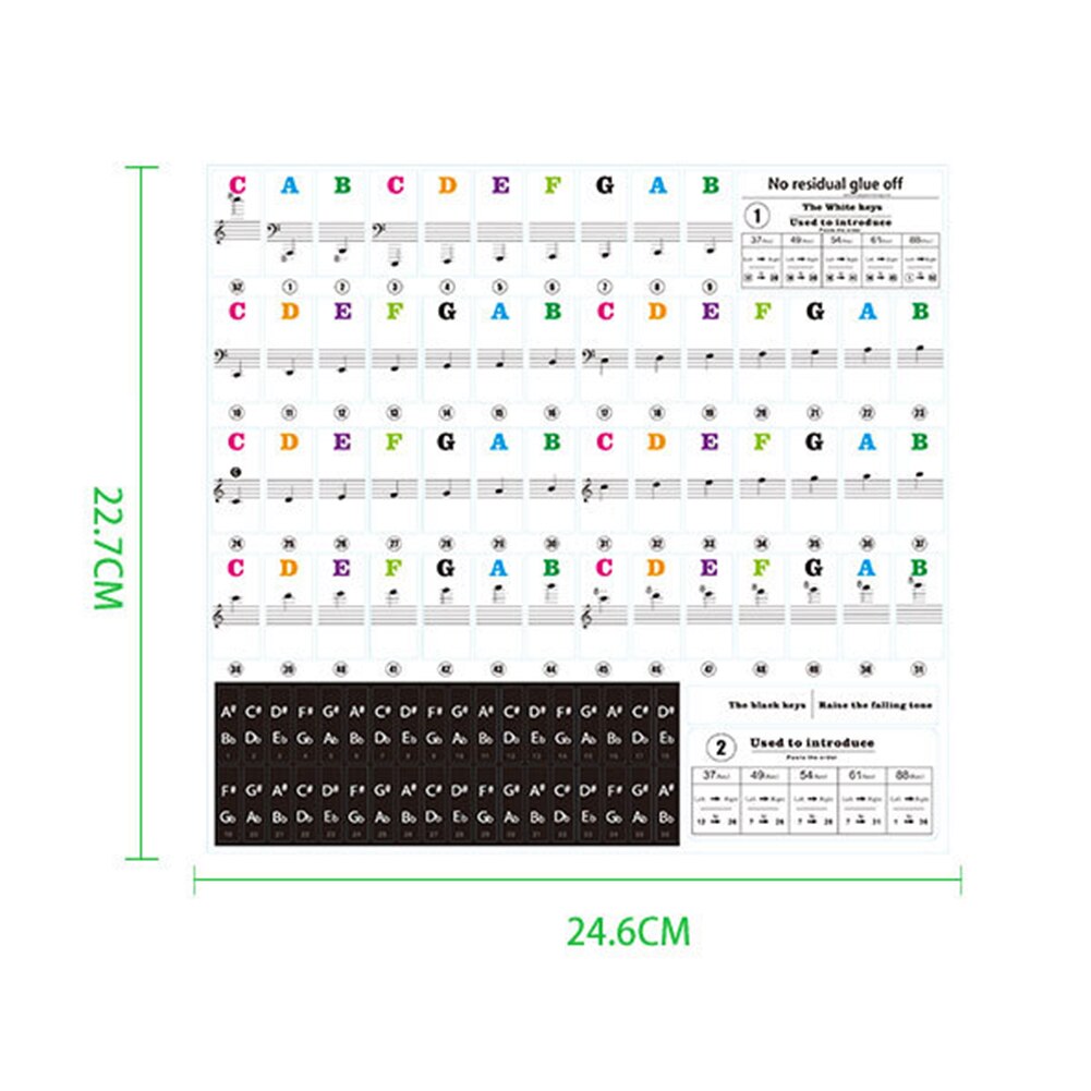 Klawiatura muzyczna naklejki na pianino kolorowe przezroczyste wymienny klawiatura pianina uwaga naklejki dla 37 49 54 61 88 klawisze klawiatury