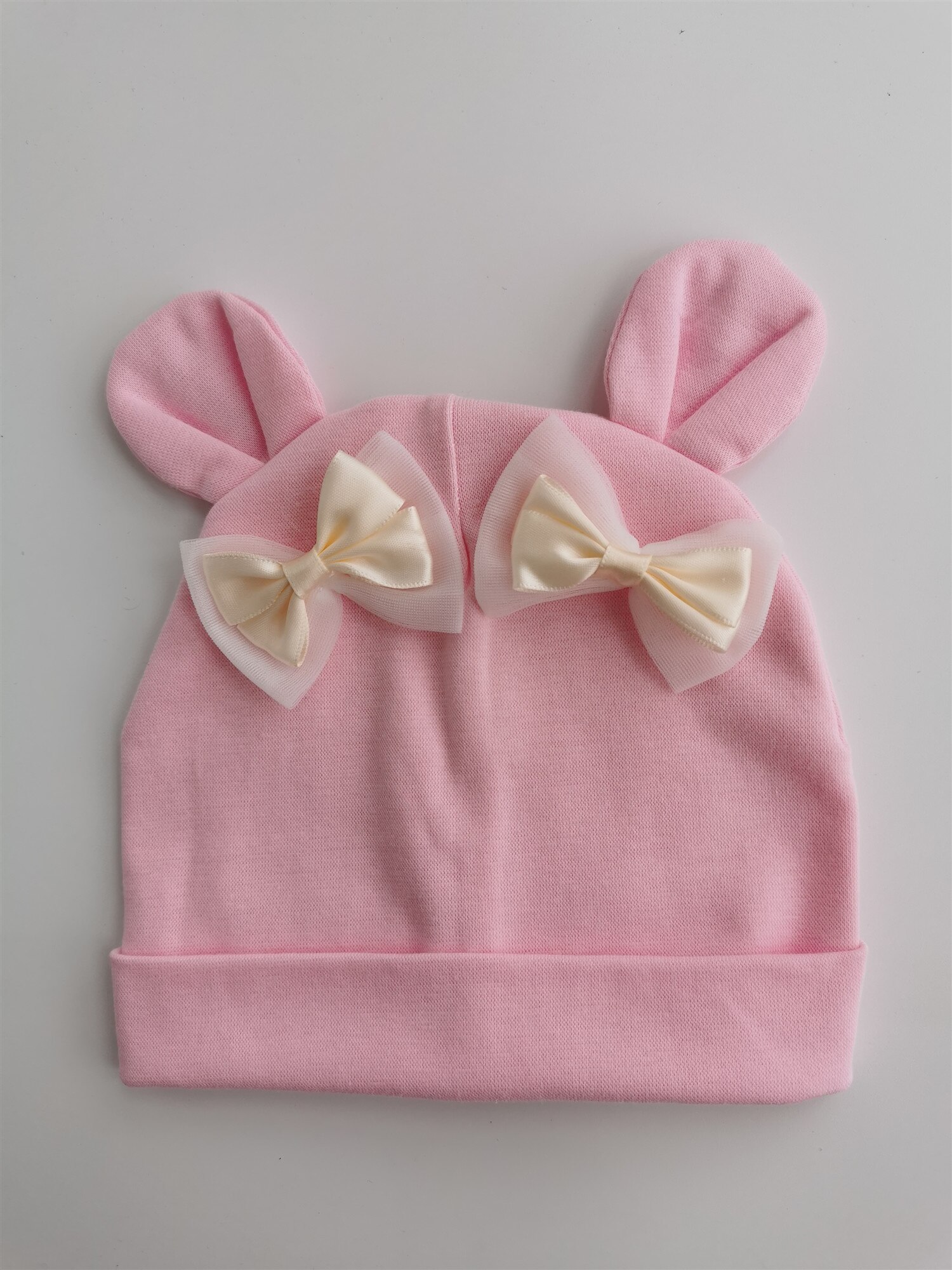 Babymutsje met konijnenoren, katoenen muts met oren, vlinderknoop, melamine strik, meisjesgebreide muts voor meisjes, kinderen