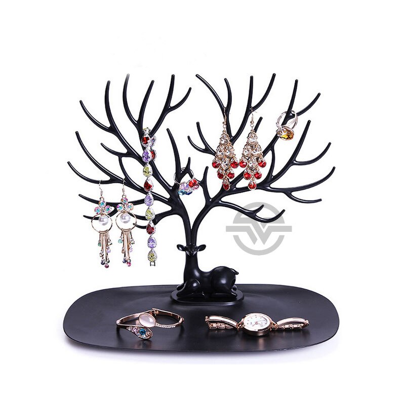 Damesmode sieraden ketting armbanden oorbellen ringen hertenstandaard display organizer houder showrek met plank 2019 heet: Kleine zwarte