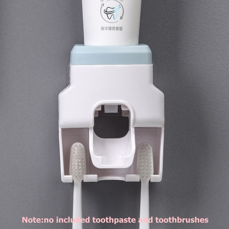 Wall Mount Automatic Toothpaste Dispenser and Small Toothbrush Holder Toothpaste Squeezer for Family Shower Bathroom: blue