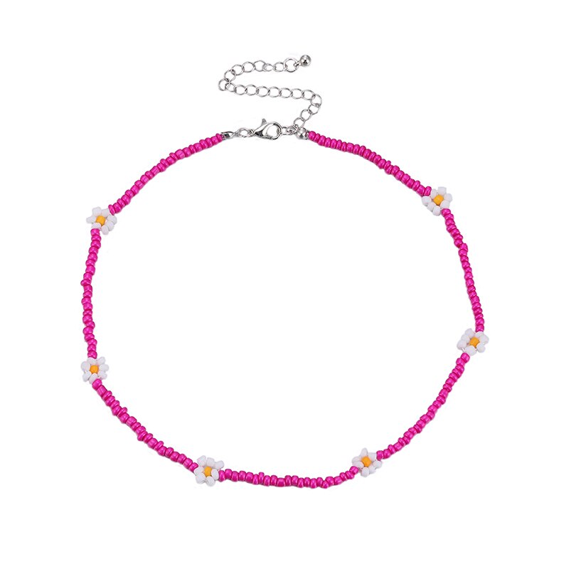 Korea Lovely Daisy Flowers Colorful Beaded Boho Statement Short Choker Necklace for Women Vacation Jewelry: Color 6