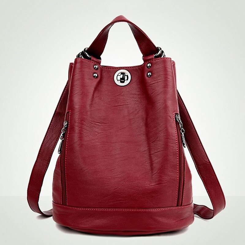 Mode Vrouwen Pu Lederen Rugzak Jeugd Rugzakken Voor Tienermeisjes Vrouwelijke School Schoudertas Rugzak: wine red