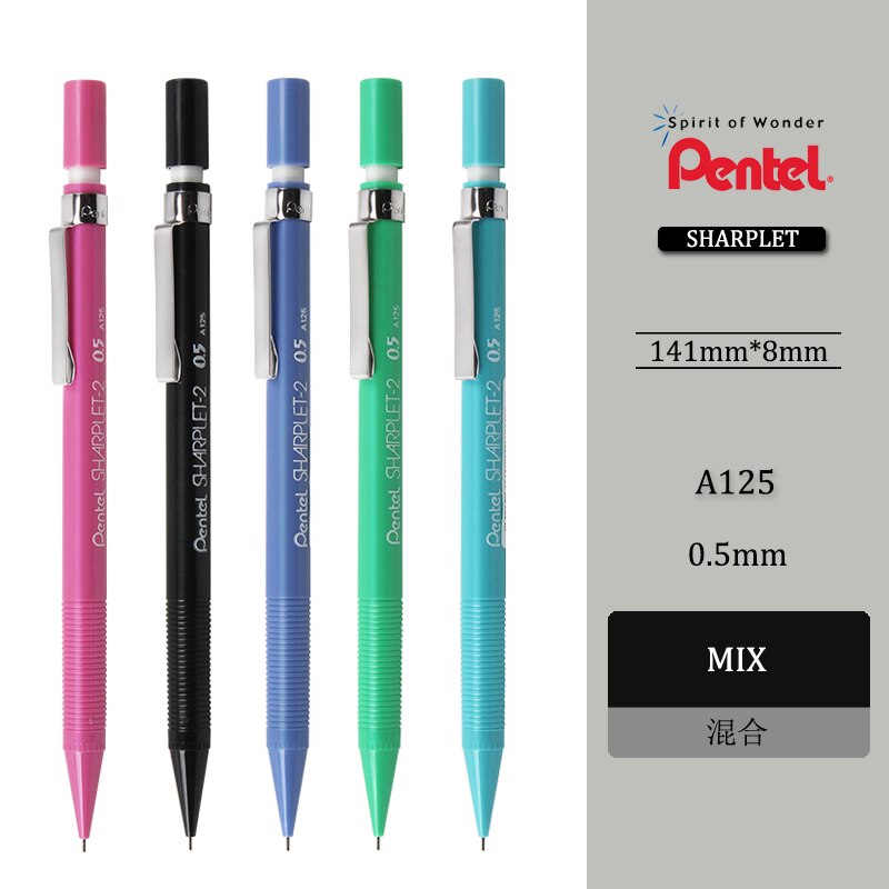 5 pezzi Pentel Sharplet-2 A125-P Matita Meccanica menurut pensil bergerak 0.5 millimetri Giappone Nero/Blu/Verde/Luce blu/colore Rosa di colore: 5 colori each 1 pezzi