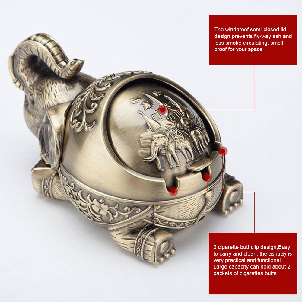 éliminateur d'odeur bureau coupe-vent éléphant forme avec couvercle cendrier en métal salon intérieur extérieur bureau Vintage sculpté à la main