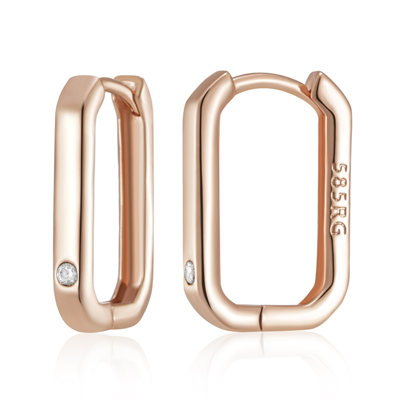 Kienl glanzende natuurlijke zirkoon engelse oorbellen voor dames, eenvoudige 585 oorbellen in roségoudkleur, fijne sieraden voor dagelijks gebruik, kristal: Warm stempelen