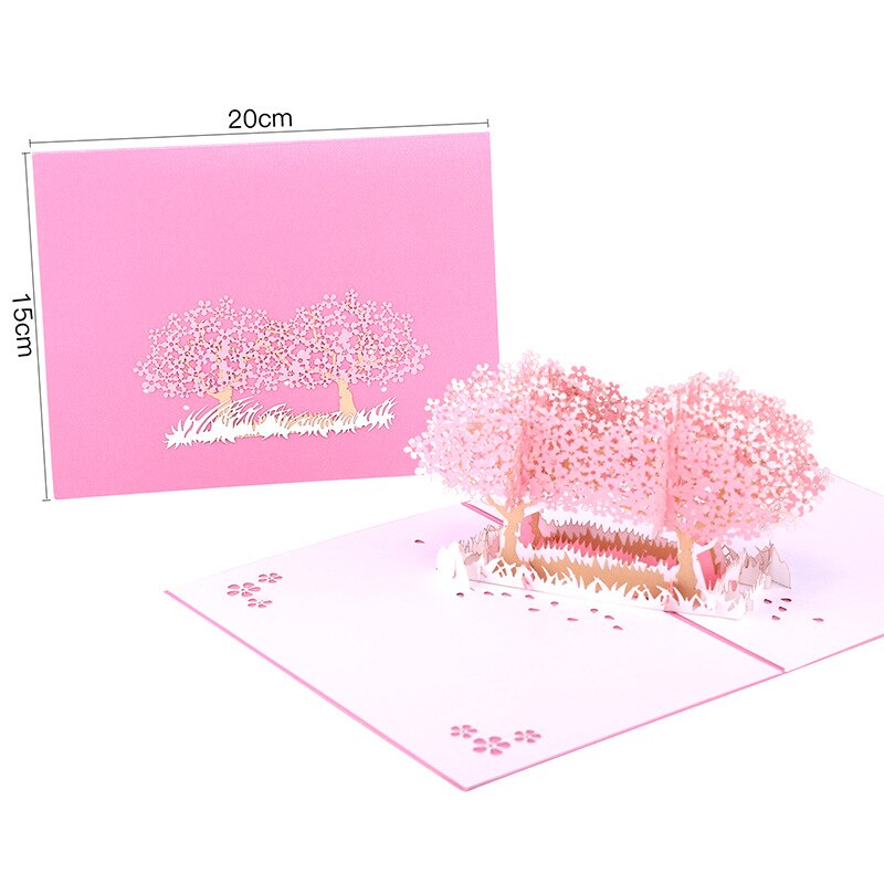 1pcs 3d Pop-up Cards Girlfriend Lover Valentine Birthday Double Sakura Fllower Tree Cards Wisteria Tree Cards