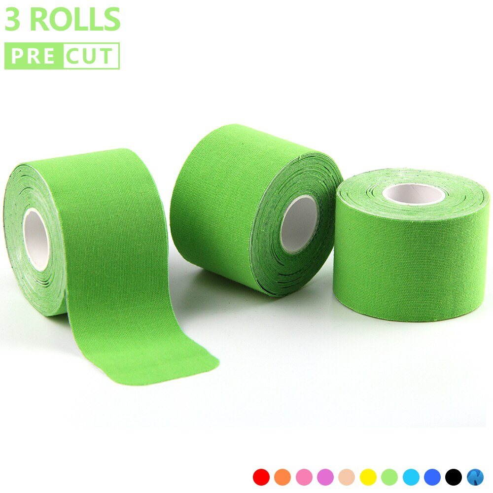 3 Rolls Precut Kinesiology Tape Elastic Adhesive Muscle Bandage Cotton Waterproof Sports Physio Cure Injury Support Tape 5cm*5m: Dark Green