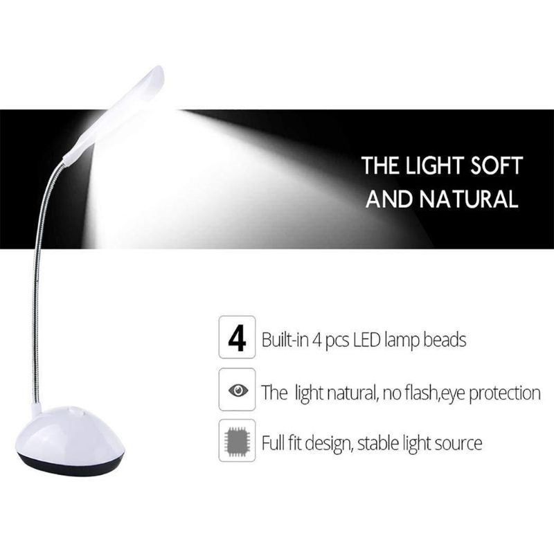 Battery Powered Mini LED Desk Lamp 360 Degree Rotation Reading Table Night Light