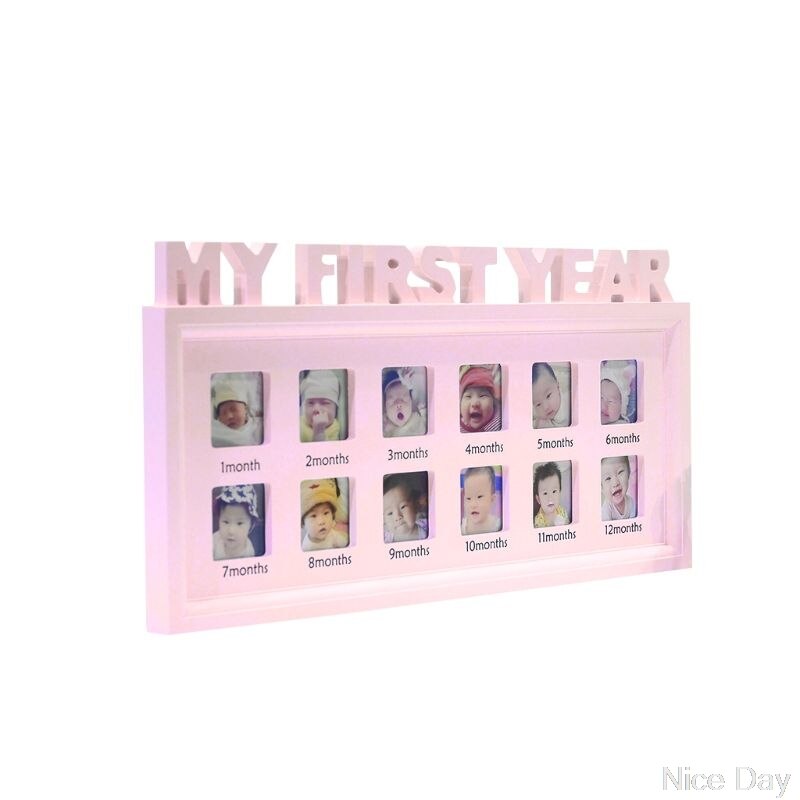 Cuadros creativos DIY de "Mi primer año" para bebé de 0 a 12 meses, marco de fotos de plástico, recuerdos conmemorativos para niños, A07 20: Rosa