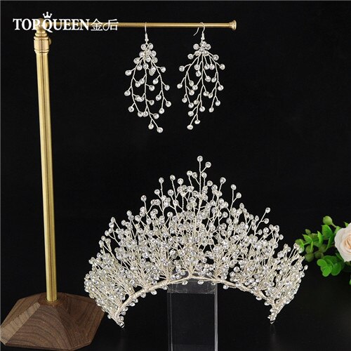 Topqueen bröllop tiara krona av bruden bröllop brud krona brud krona huvud bröllop diadem och krona brud tiara  hp193: Silver ett set