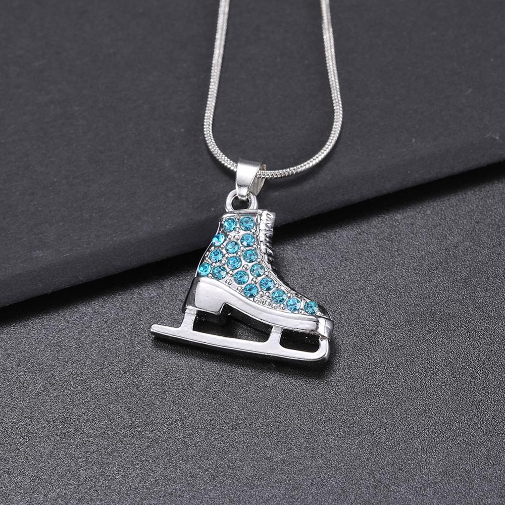 Zircon 3D Ice Skate Shoe Necklace White Enamel Luxury Blue Pink Crystal Family Chain Couple Pendant For Men Women Jewelry