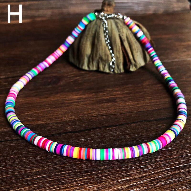 Bohemian Kleurrijke Klei Choker Ketting Voor Vrouwen Meisjes Boho Regenboog Polymeer Klei Kralen Verstelbare Kraag Femme Sieraden: H