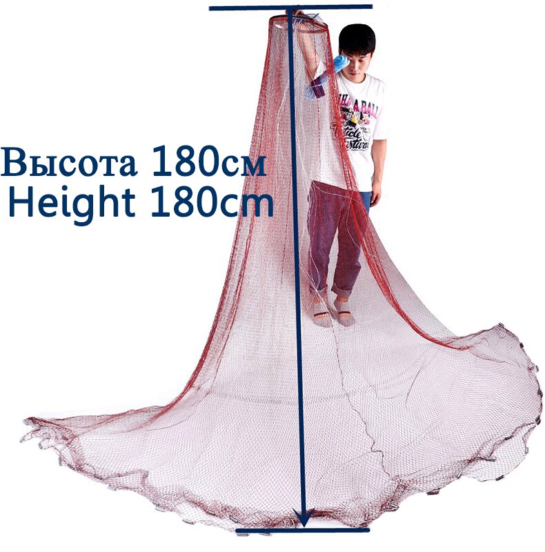 Lawaia Multifilament Throwing Fishing Net Braided Wire Aluminum Ring Fishing Tackle for Shallow Water Network Height 4ft/6ft/9ft: Red