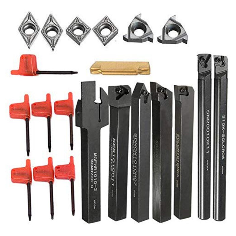 7Pcs Boring Bar Holder +7Pcs Carbide Insert Lathe Turning Tools + 7Pcs Wrenches for Semi-Finishing and Finishing