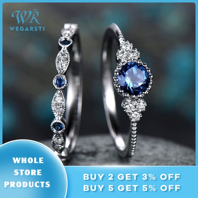 WERGARSTI 925, joyería de plata brillante, corte redondo azul, anillos de piedra circón femenino, de compromiso, de anillo de boda