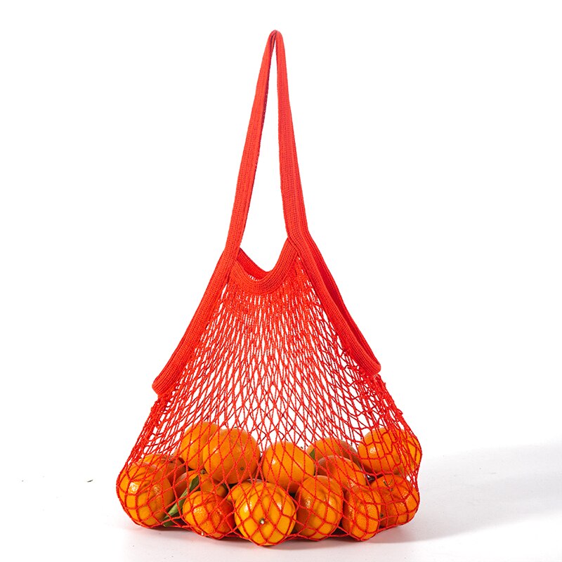 Neue Wiederverwendbare Taschen für Obst Gemüse Tasche Baumwolle Gittergewebe Schnur Organizer Handtasche Kurze/Lange Griff Netz Einkaufen Taschen tote: rot-lang