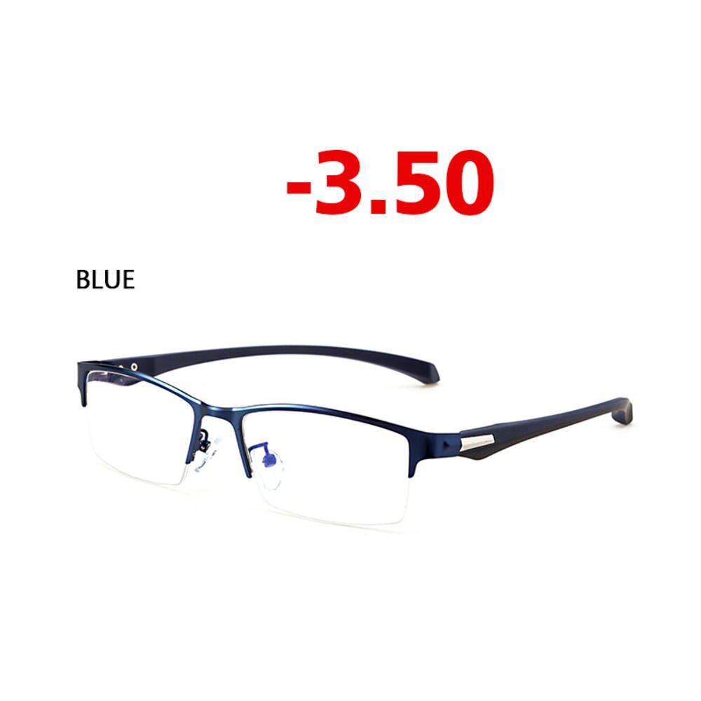 Anti-blue Light Myopia Glasses Optical Men's Student Finished Myopia Glasses Prescription Glasses Frame Half-frame -1.0 -4.0: Blue Myopia-350