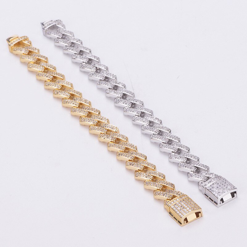 14mm Hip Hop AAA CZ Zircon pierre pavé Bling glacé carré bordure cubaine Miami lien chaîne Bracelet Bracelet pour hommes rappeur bijoux