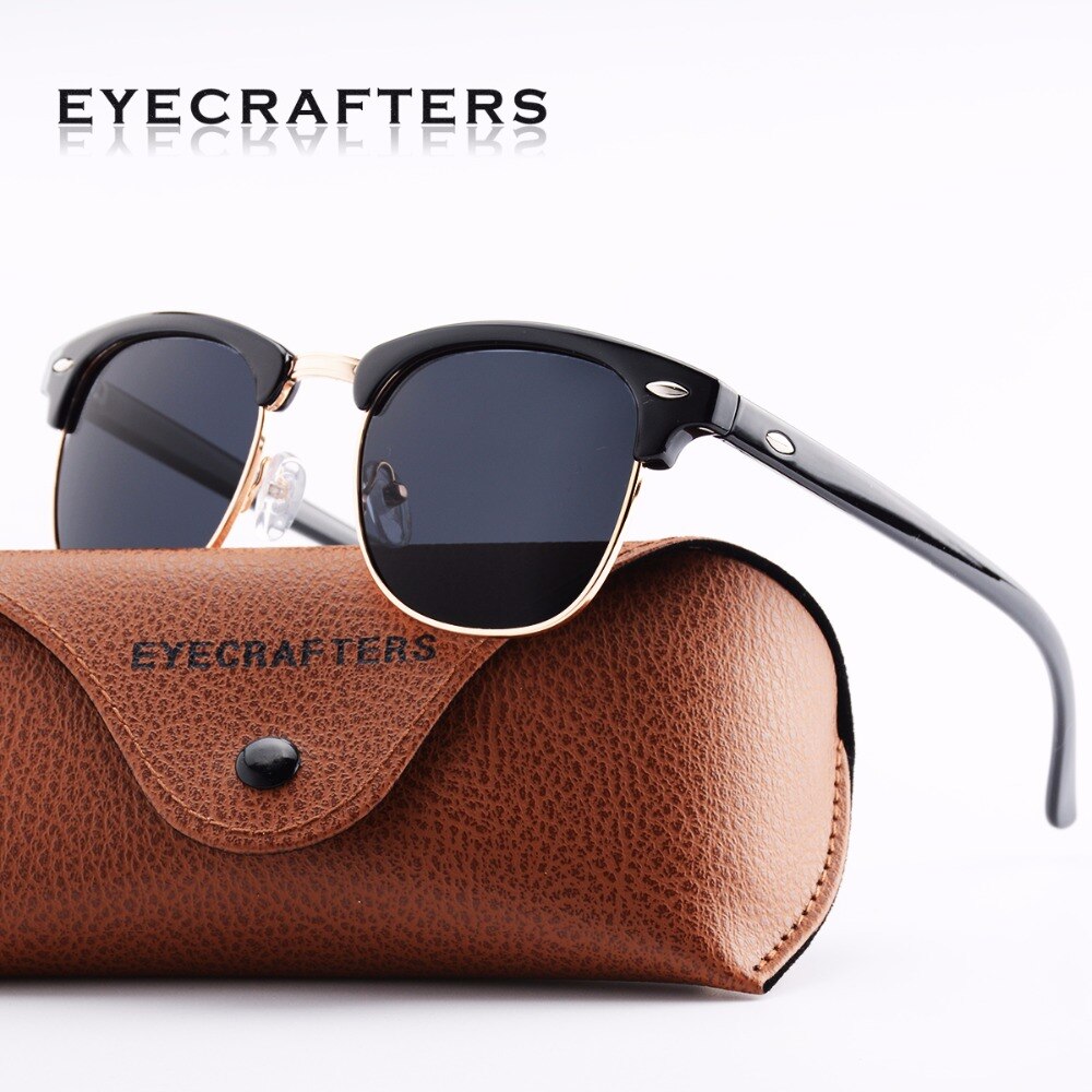 Tortoise inspiré classique demi-cadre cornu Semi-sans monture hommes femmes lunettes de soleil polarisées lunettes rétro 3016