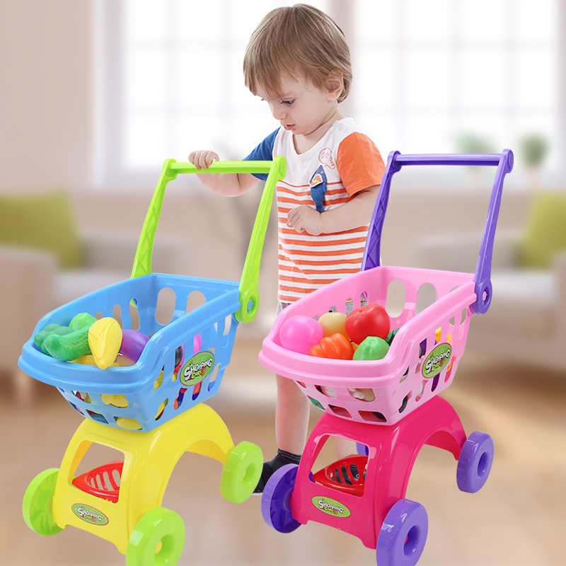 Cesta de compra de simulación, juguetes para juego de imitación, carrito de supermercado con comida, carrito de plástico vegetal, juguete para niñas, para niños