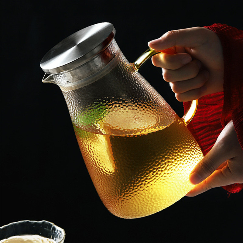 High Capacity Glass Water Jar Juice Lemonade Jug Flower Tea Pot /Cold Water Pitcher Heat-Proof Transparent Office Teapot