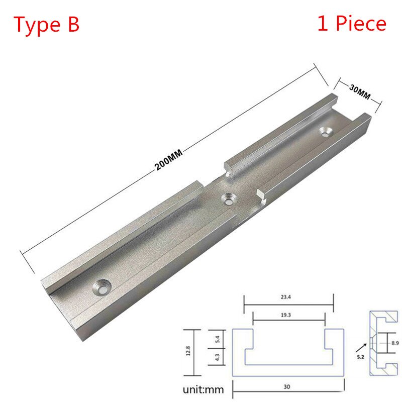 Woodworking T-Slot T-Track Miter Track Cross Connector Rail Guide Chute Circular Saw Flip Table Saw Track Intersection Parts Set: 200mm Silver B