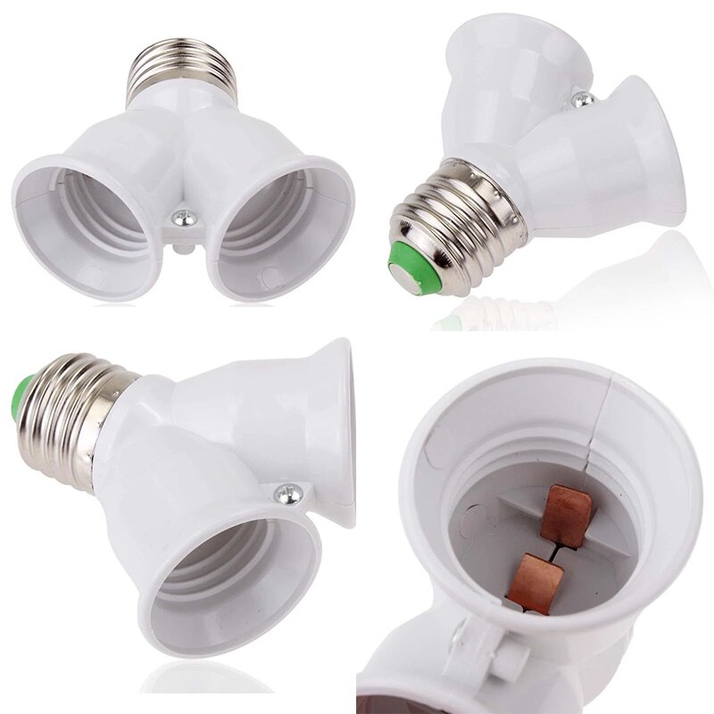 2 In 1 Double E27 Socket Base Bulb Extender Splitter Contact Adapter Converter Plug Halogen Lamp Bulb Holder Copper Fireproof