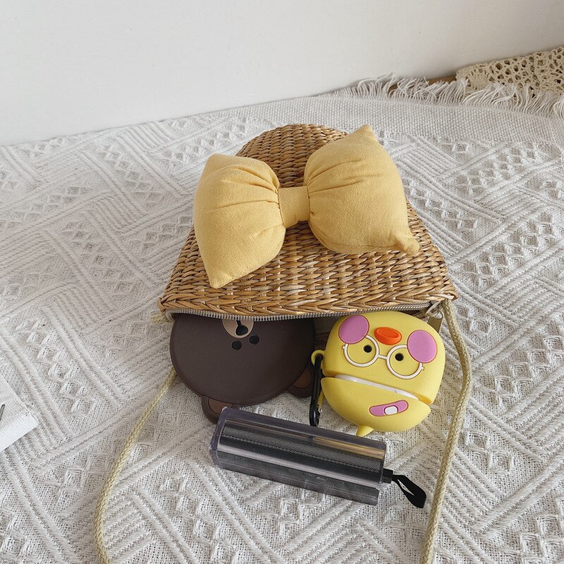 Koreanische Sommer freundlicher Mini Stroh Tasche Bogen Umhängetaschen für Mädchen Lolita Rattan Geldbörse und Handtasche Strand Tasche