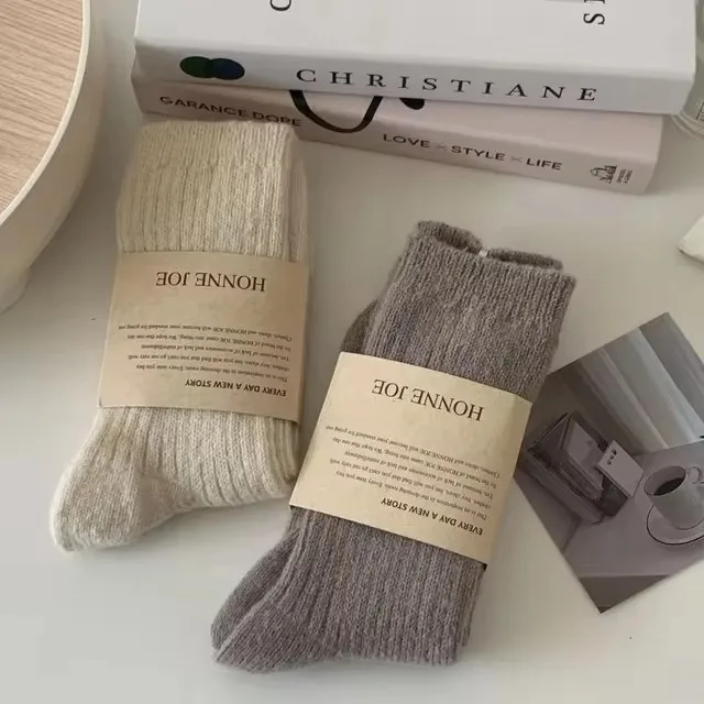 1/3 pares de Calcetines largos térmicos de lana y Cachemira para Mujer, ropa de casa para dormir, Calcetines gruesos y cálidos para Otoño e Invierno, Calcetines para Mujer: Gris