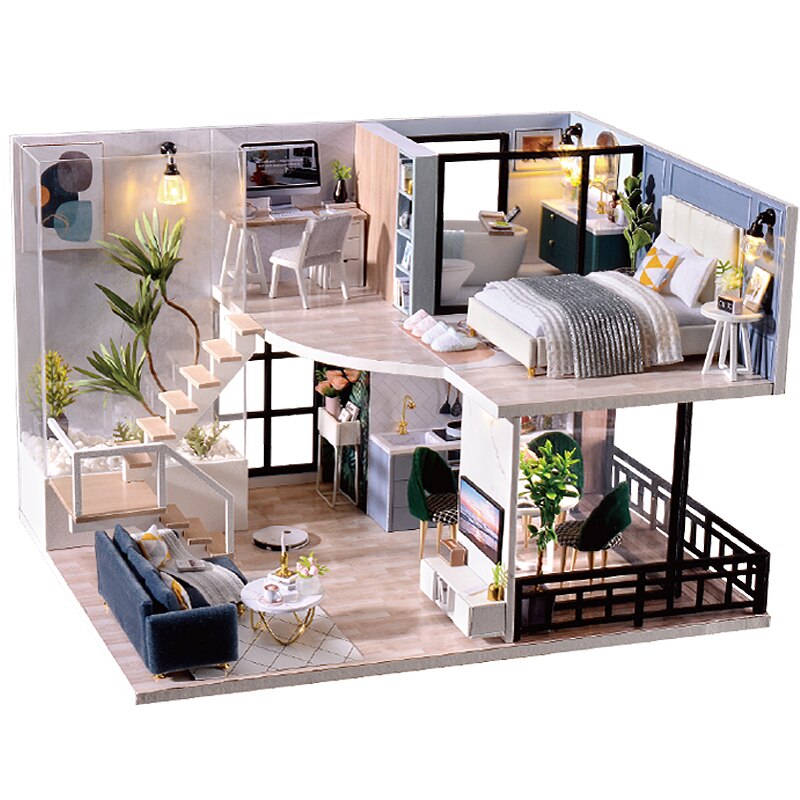 CUTEBEE Kit casa delle bambole fai-da-te casa delle bambole in legno Kit di mobili per la casa in miniatura giocattoli per bambini regalo di natale L23: L32A