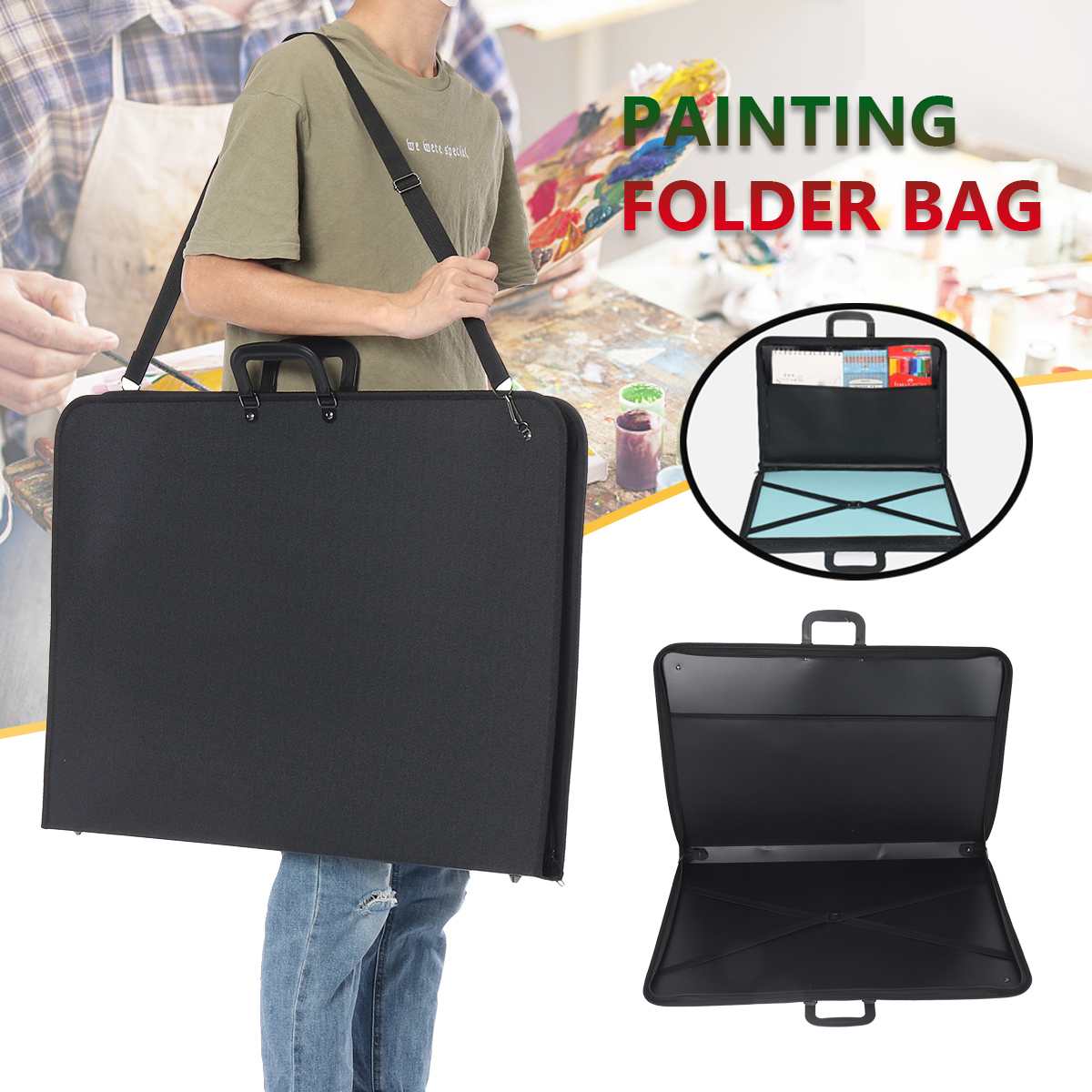 3 Sizes Artist Portfolio Drawing Painting Folder Bag Storage File Plastic Document Carry Case Art Sketching Filing Supplies Set