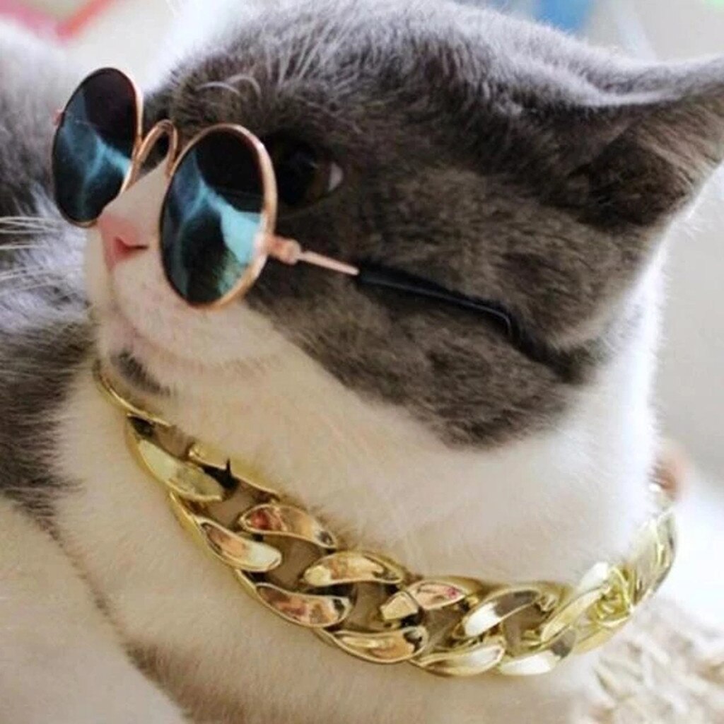 Hip Hop Pet Necklace Cuban Link Thick Golden Chain Dog Cat Gold Chain Pets Safety Collar 45cm Stylish Funny P3