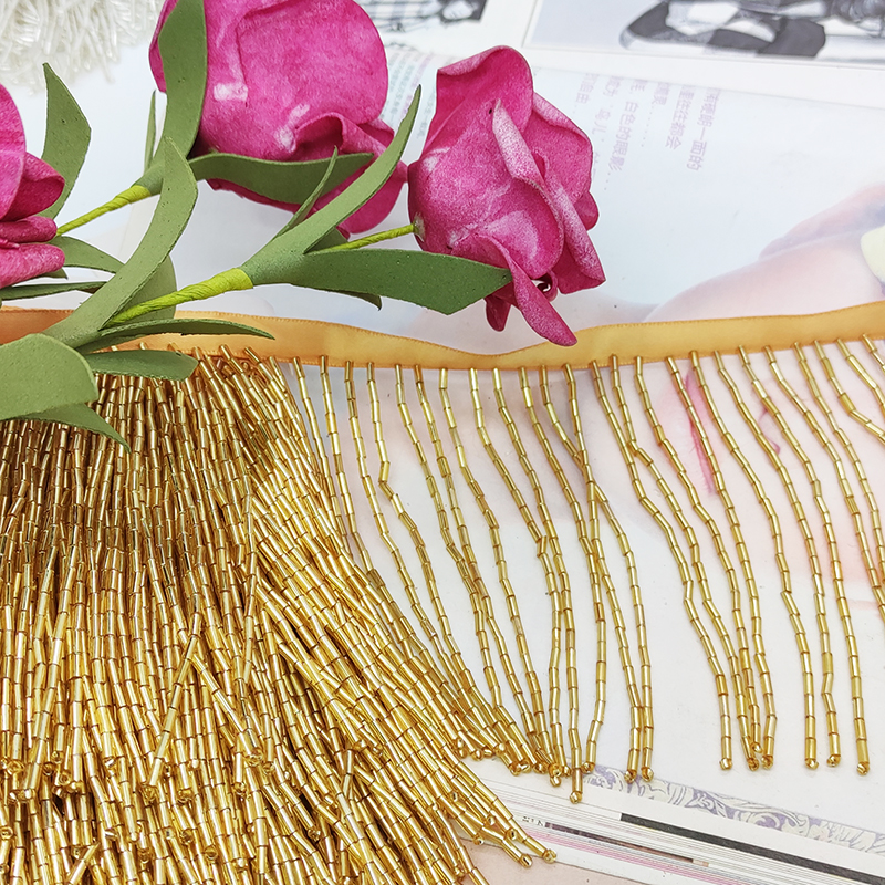 10CM Wide Gold Sliver Black Bead Tube Tassel Lace Trim For Clothes Wedding And Evening Dress Curtains Decoration Accessories