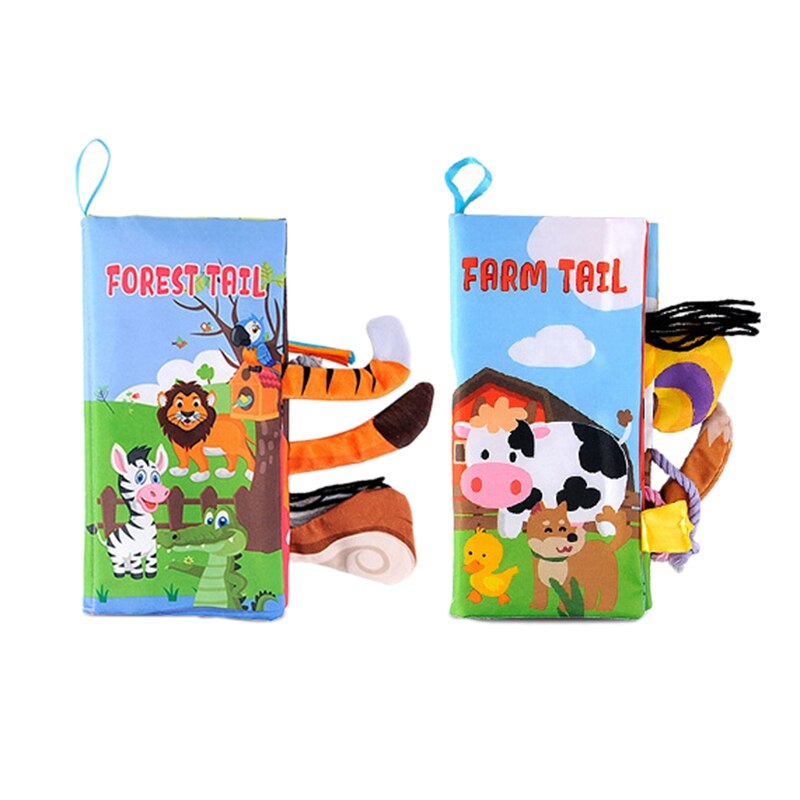 Infant 3 Style Baby Cloth Books Early Learning Educational Toys with Animals Tails Soft Cloth Development Books