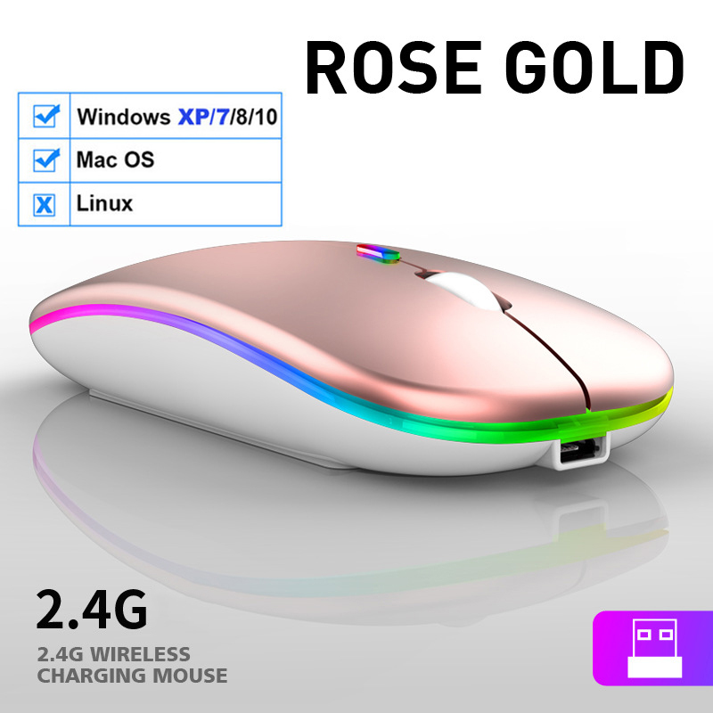 Trådlös gamermus usb-laddningsbar 2.4 ghz bluetooth-kompatibel rgb-möss för bärbar dator tyst bakgrundsbelyst ergonomisk spelmus: Svart