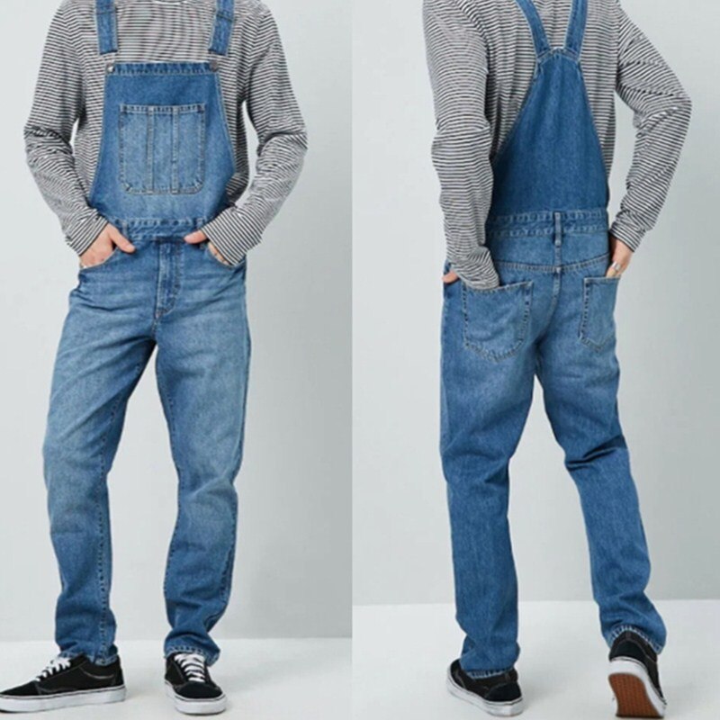 Los hombres Peto vaquero de una pieza pantalones de mezclilla de longitud completa vaqueros chaquetas hombre pantalón vaquero ajustado de estilo Casual overoles pantalones Pantalon