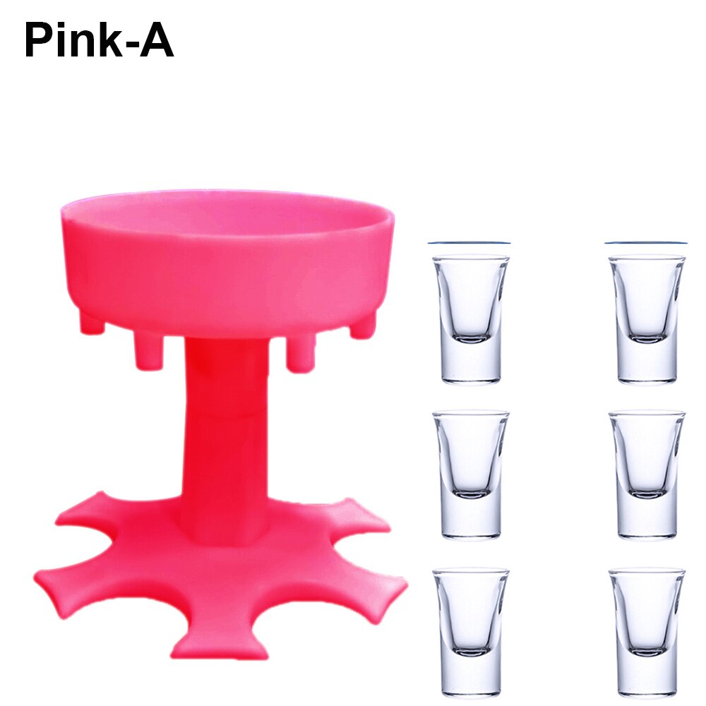 6 Shot Beverage Glass Dispenser Holder Portable Wine Dispenser Pourer Drinking Bar Shot Dispenser Party Bar Accessory: Pink-A