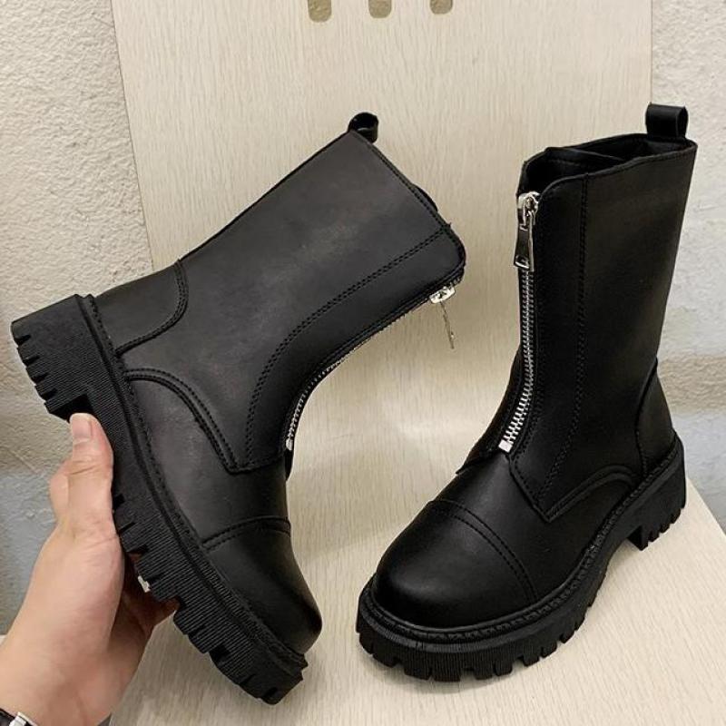 Botas De Mujer De viento británico , nuevas botas cortas De otoño rebelde, botas De primavera y otoño, botas De cremallera frontal, Zapatos De Mujer