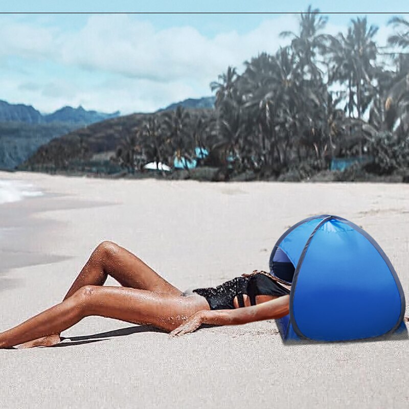 Sombrilla de playa abierta portátil para exteriores, carpa UV para acampar en la playa, automática, plegable