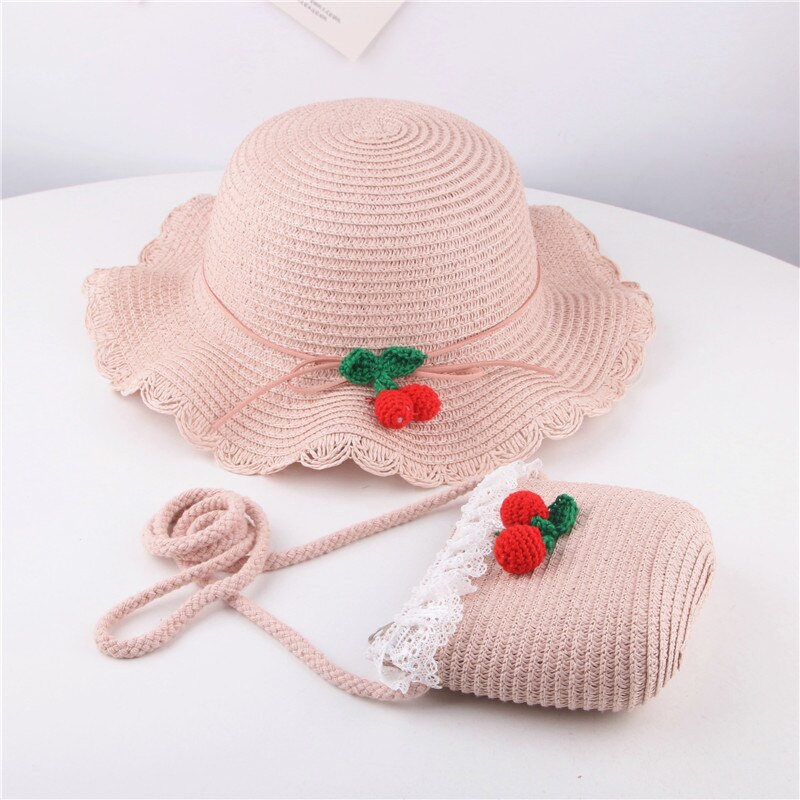 Baby piger sommer hat strand stråhat panama cap dejlige sol hatte til børn uv beskyttende hatgorras casquette: Lyserød med taske