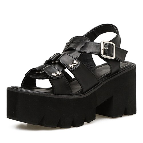 Gdgydh Chunky Hak Sandalen Vrouw Platform Punk Schoenen Zomer Open Teen Schoenen Vrouwelijke Blok Hak Mode Klinknagel Korting: 8.5