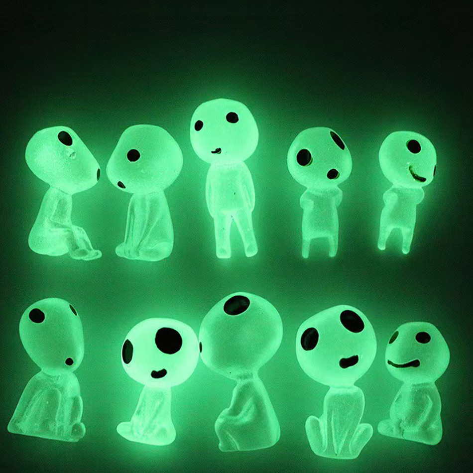 Minifiguras de elfos luminosos, decoración de pecera, Kodama, figuras que brillan en la oscuridad, microflores de jardín, adorno de paisaje en maceta, 10 Uds.: Negro