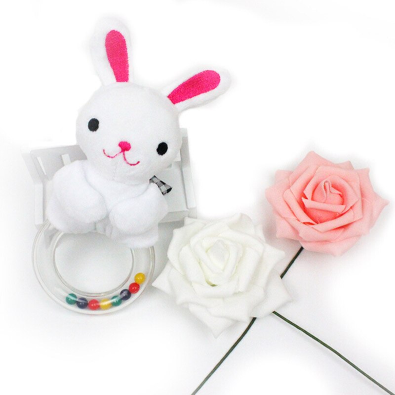 Nuovo Bella Del bambino Sonagli Rotondo Animale Sonagli Classico Genitore-bambino Giocattoli Interattivi Peluche Orso E Coniglio Anello di Plastica Rammelaars: coniglio