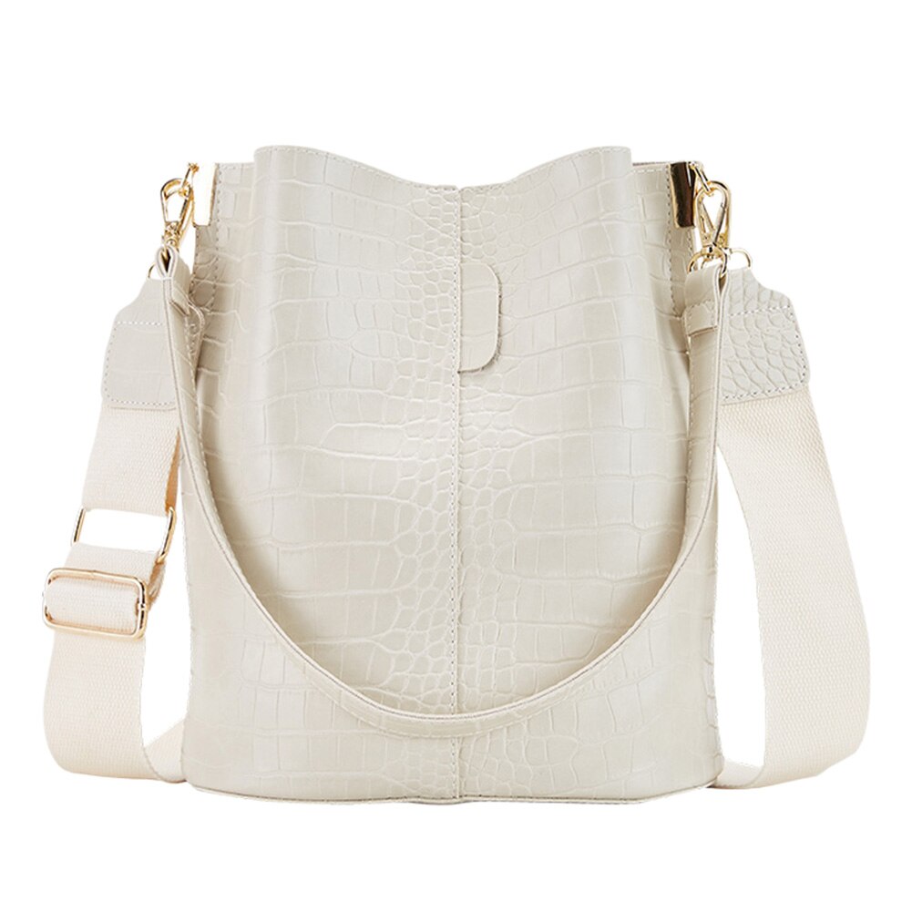 Vintage Casual Bucket Bags for Women Shoulder Bag Crocodile Pattern PU Leather Messenger Bag Big Tote Popular Style: White
